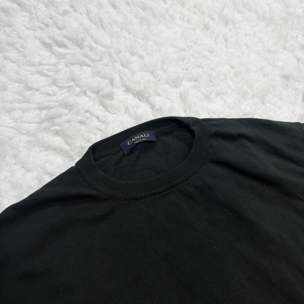 CANALI Light Sweater 56 EU US XL Black 100% Cotton Knitwear Black Made In Italy